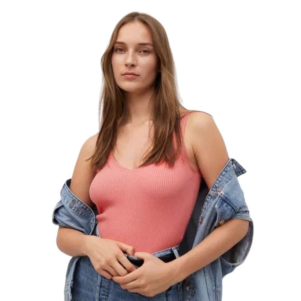 Mango V-Neck Ribbed Top - Pink NWT Size Large